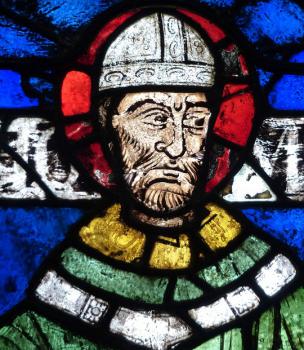 Arcibiskup Tomáš Becket, středověká vitraj z katedrály v Canterbury